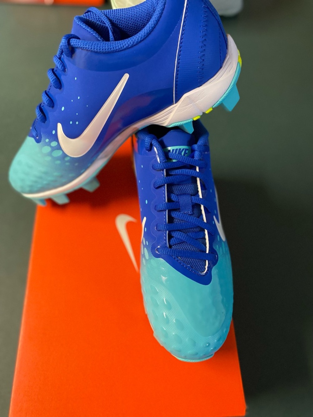 Nike HyperDiamond 2 Keystone Blue and Teal Soccer Cleats with White Swoosh
